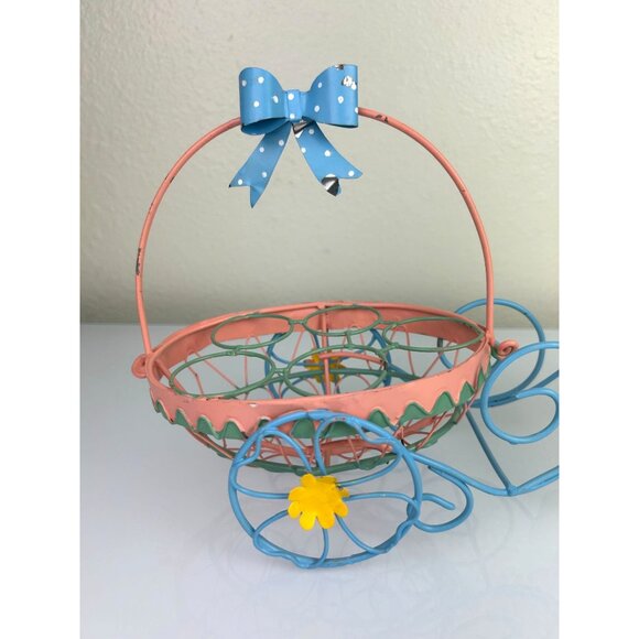 Wire Basket Bunny Carriage Egg Holder Easter Spring Metal Decoration, READ - Picture 3 of 16